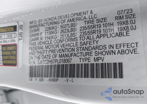 2023 Acura Rdx Technology Package z USA, uszkodzony, nr VIN 5J8TC2H57PL018067